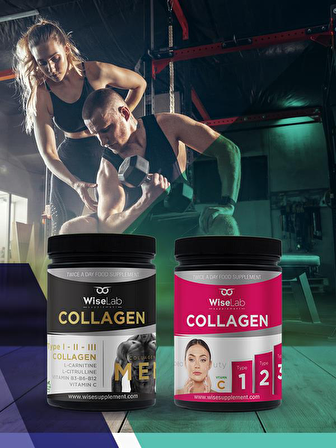 WiseLab Beauty Collagen Powder Tip123 Vitamin C 300gr + Men Collagen 300gr Tip123 L-Carnitine L-Citrulline