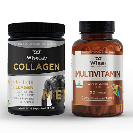 WiseLab Men Collagen 300gr + Multivitamin Bitkisel 30 Kapsül