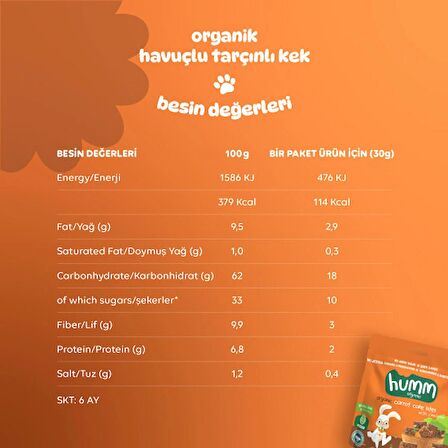 Organik Glutensiz Vegan Havuçlu ve Tarçınlı Kek - 30g