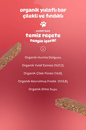 Humm Organic Organik Vegan Çilekli ve Fındıklı Yulaf Bar - 27 G X 12 adet