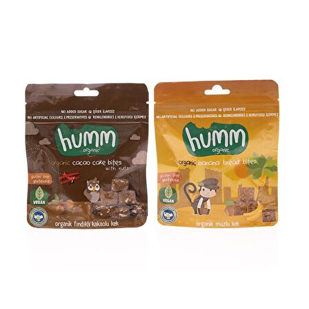 humm organic Organik Glutensiz Vegan Fındıklı, Kakaolu Kek ve Muzlu Kek 2x30 gr