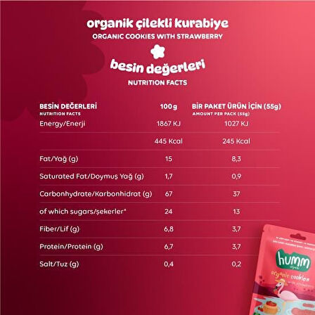 Humm Organik Vegan Çilekli Kurabiye 55 Gr