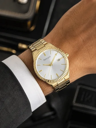 Ferrucci Gold Renk Takvimli Çelik Kordon Klasik Model Erkek Kol Saati