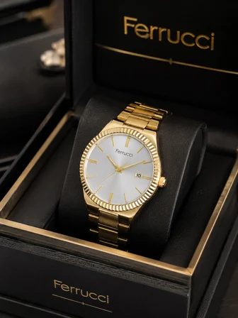 Ferrucci Gold Renk Takvimli Çelik Kordon Klasik Model Erkek Kol Saati