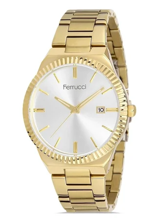 Ferrucci Gold Renk Takvimli Çelik Kordon Klasik Model Erkek Kol Saati