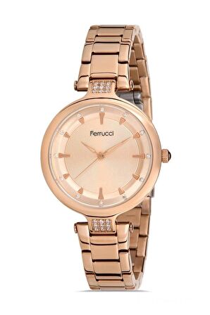 Ferrucci Rosegold Çelik Kadın Kol Saat+El Yapımı Kristal Taşlı Kolye