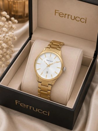 Ferrucci Business Model Altın Renk Takvimli Çelik Kordon ve Kasa Erkek Kol Saati