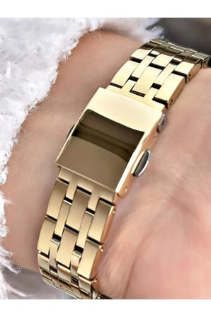 Ferrucci Gold Renk Taşlı Kadran Çelik Kordon ve Kasa Şık Kadın Kol Saati+Bileklik Hediyeli