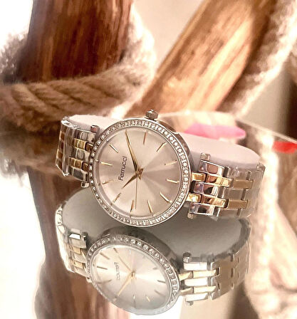 Ferrucci Silver&Gold Çelik Kordon Şık Kadın Kol Saat+%100 Çelik Kolye Hediye