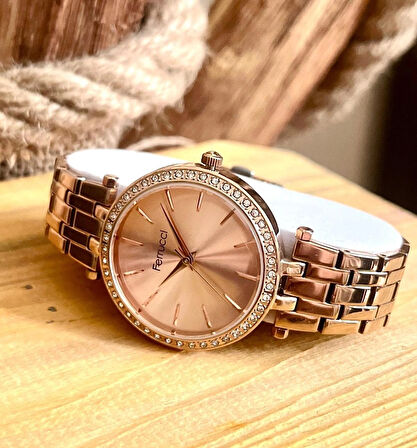 Ferrucci Rose Çelik Şık Kadın Kol Saati+Çelik Kolye Hediyeli