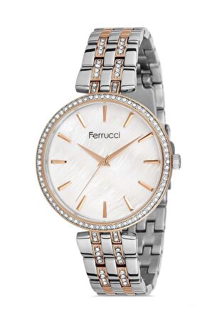 Ferrucci Sade Şık 1. Sınıf Çelik Kadın Kol Saat+ Kristal Taşlı El Yapımı Kolye Hediyeli