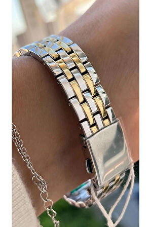 Ferrucci Silver&Gold Çelik Kordon Şık Kadın Kol Saat+%100 Çelik Kolye Hediye