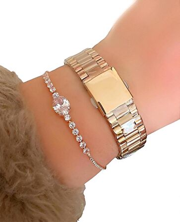 Ferrucci 1.Sınıf Çelik Takvimli Kadın Kol Saat+Bileklik 2 Yıl Garantili