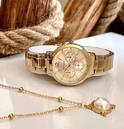 Ferrucci Spor Kasa Çelik Kadın Kol Saati+%100 Çelik Kolye Hediye