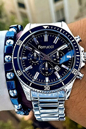 Fonksiyonlu&Takvimli Çelik Silver Erkek Kol Saati+Bileklik