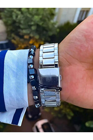 Fonksiyonlu&Takvimli Çelik Silver Erkek Kol Saati+Bileklik