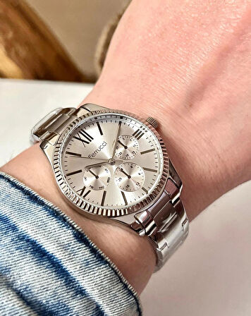 Ferrucci Silver Spor Şık Çelik Kadın Kol Saati+%100 Çelik Kolye Hediye