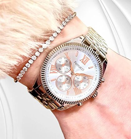 Ferrucci Roma Rakamlı Silver Çelik Spor Model Şık Kadın Kol Saat+Bileklik