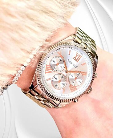 Ferrucci Roma Rakamlı Silver Çelik Spor Model Şık Kadın Kol Saat+Bileklik