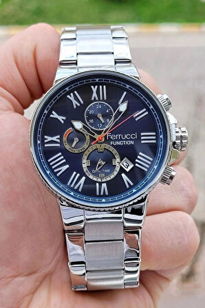 Ferrucci Fonksiyonlu&Takvimli Çelik Kordon Roma Rakamlı Erkek Kol Saati