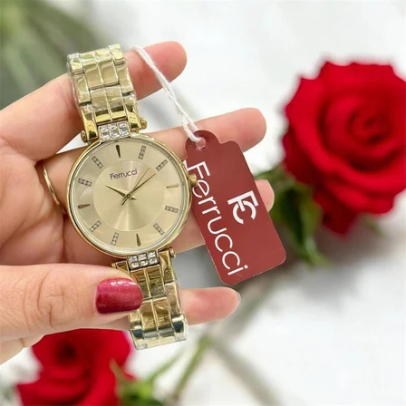 Ferrucci Kararmaz Çelik Kasa&Kordon-Taşlı Şık Kadın Kol Saati 36 mm Çap