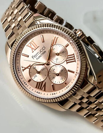 Ferrucci Rose Çelik Jübile Kordon Kadın Kol Saat+Bileklik Hediyeli