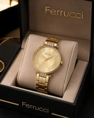 Ferrucci Delüx Serisi Gold Renk Çelik Kordon&Kasa Kadın Kol Saati
