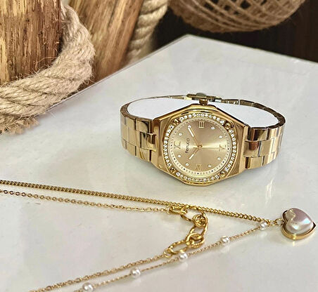Ferrucci Çelik Zirkon Taşlı 2 Yıl Garantili Kadın Kol Saati+%100 Çelik Kolye Hediye