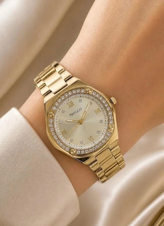 Ferrucci Taşlı Retro Model Çelik Kordon ve Kasa Kadın Kol Saati