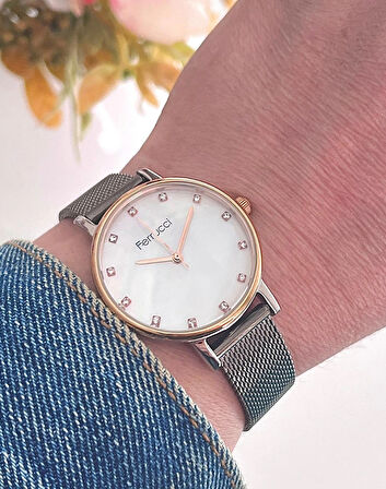 Ferrucci Hasır Çelik Kordon Füme Kadın Kol Saati