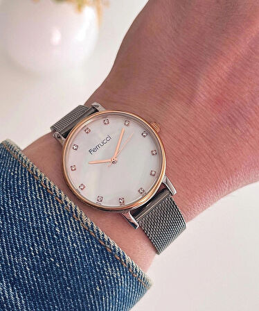 Ferrucci Hasır Çelik Kordon Füme Kadın Kol Saati