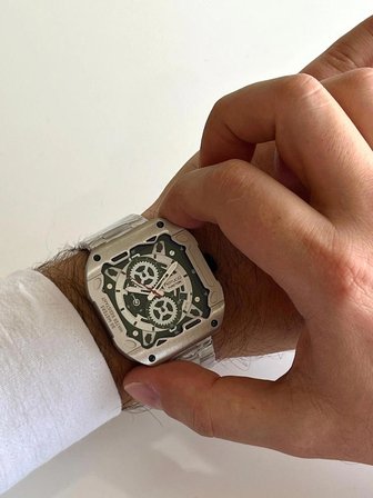 Ferrucci Kare Kadran Gümüş&Yeşil Fonksiyonları Aktif Takvimli Spor Model Çelik Erkek Kol Saati