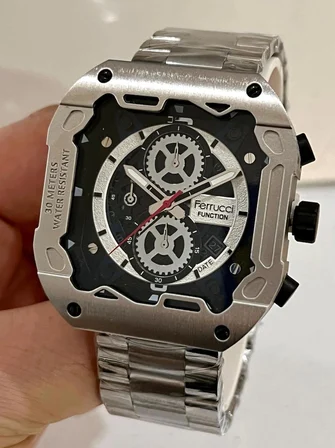 Ferrucci Kare Kadran Gümüş Fonksiyonları Aktif Takvimli Spor Model Çelik Erkek Kol Saati