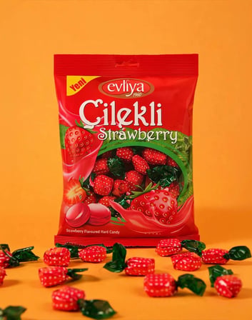 Çilekli Torbacık Sert Şeker 350 gr
