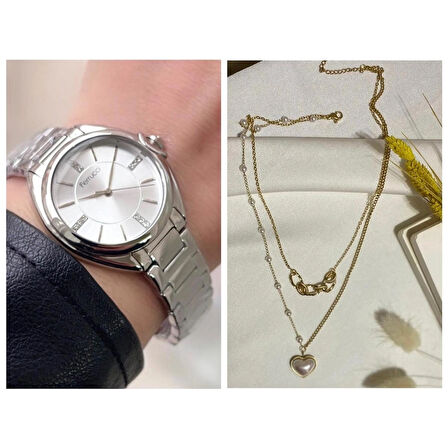 Ferrucci Silver Çelik Yeni Sezon Şık Kadın Kol Saati+%100 Çelik Kolye Hediye