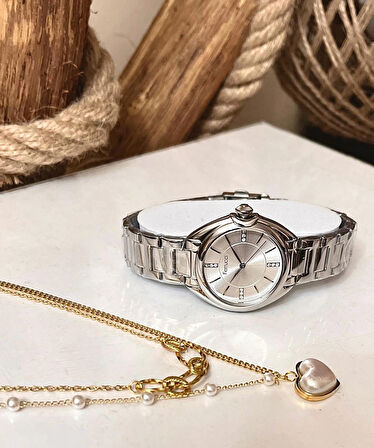 Ferrucci Silver Çelik Yeni Sezon Şık Kadın Kol Saati+%100 Çelik Kolye Hediye