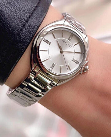 Ferrucci Silver Çelik Yeni Sezon Şık Kadın Kol Saati+%100 Çelik Kolye Hediye