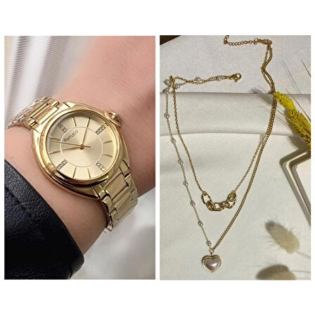Ferrucci Gold Çelik Kadın Kol Saati+%100 Çelik Kolye Hediye