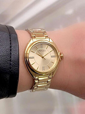 Ferrucci Gold Çelik Kadın Kol Saati+%100 Çelik Kolye Hediye