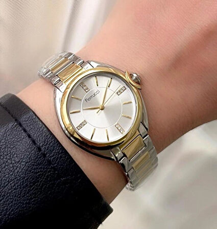Ferrucci Gold&Gümüş Çelik Kadın Kol Saati+%100 Çelik Kolye Hediye