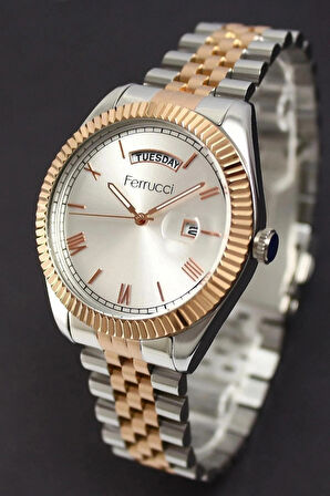 Ferrucci Çelik Kordon Gün ve Tarih Göstergeli Erkek Kol Saati
