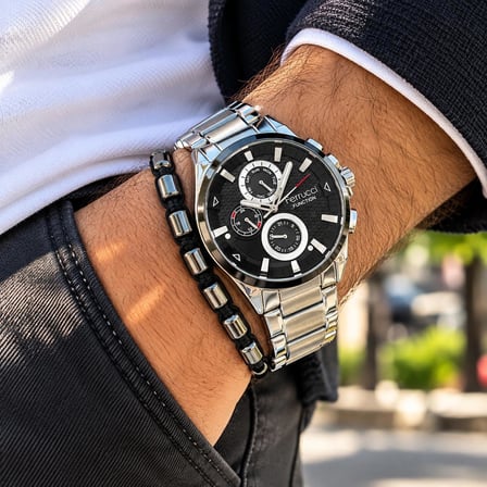 Ferrucci Fonksiyonları Aktif Gümüş Renk Çelik Erkek Kol Saati+Hematit Bileklik Hediyeli