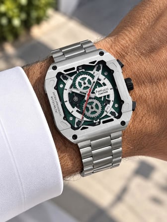 Ferrucci Kare Kadran Fonksiyonları Aktif Spor Model Çelik Erkek Kol Saati+Hematit Bileklik Hediyeli