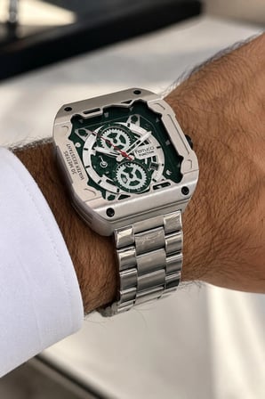 Ferrucci Kare Kadran Fonksiyonları Aktif Spor Model Çelik Erkek Kol Saati+Hematit Bileklik Hediyeli