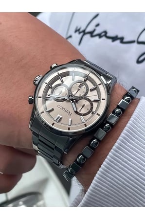 Ferrucci Erkek Kol Saati Koyu Füme Çelik Kasa Çapı 45 mm Su Geçirmezlik 3 ATM Quartz Mineral Cam