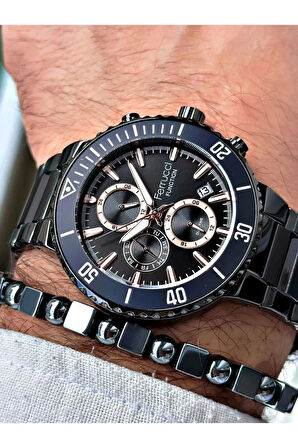 Ferrucci Siyah Renk Fonksiyonlu Takvimli Spor Model 40MM Erkek Kol Saat