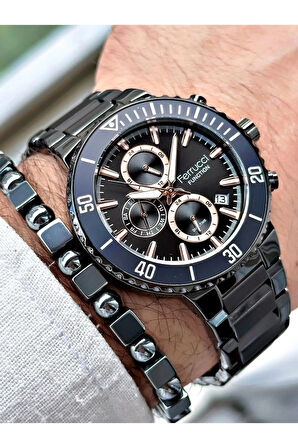Ferrucci Siyah Renk Fonksiyonlu Takvimli Spor Model 40MM Erkek Kol Saat