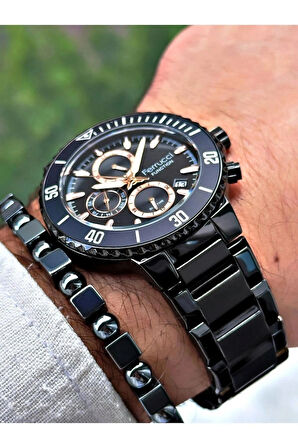 Ferrucci Siyah Renk Fonksiyonlu Takvimli Spor Model 40MM Erkek Kol Saat