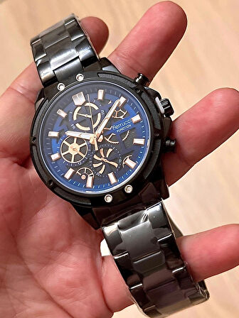 Ferrucci Siyah Spor Şık Model Fonksiyonlu Erkek Kol Saati+Bileklik Hediye