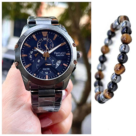 Fonksiyonlu ve Takvimli Çelik Erkek Kol Saati+Bileklik Hediyeli